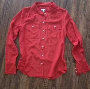 100% Silk J. Crew Blythe Blouse Vibrant Red Button Down Shirt Size 0